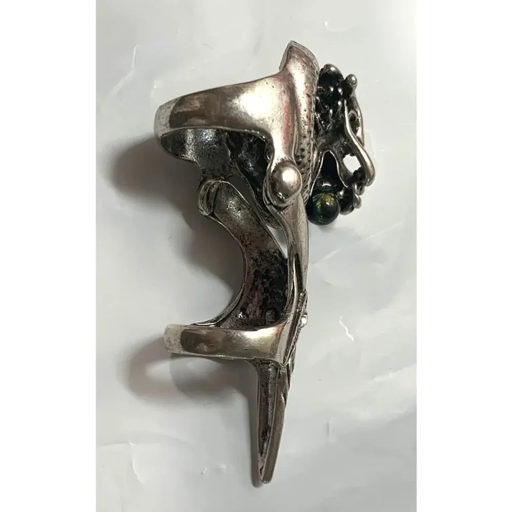 Vintage 80's Metallic Articulated Full Finger Armor Dragon Head Ring RARE